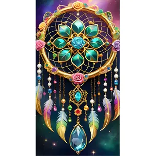 DPHERO DIY Traumfänger Diamant Painting Kits Bilder für Erwachsene Anfänger,5D Mandala Diamond Painting Set,DIY Runde Steine Feder Diamant Kunst Kits, Diamant Art für Zuhause Dekor 40x70 cm