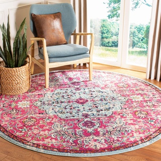 SAFAVIEH Boho Teppich für Wohnzimmer, Esszimmer, Schlafzimmer - Madison Collection, Kurzer Flor, Fuchsia und Blaugrün, 200 x 200 cm