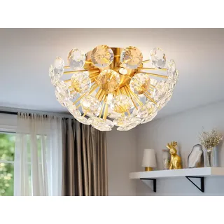 Ausgefallene LED Retro Deckenleuchte Gold mit K9 Kristallen Wohnzimmer, Ø 39cm