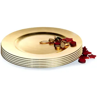 BigDean Platzteller 6 Dekoteller Event Teller 33cm Unterteller Antik Gold | Kunststoff Teller Tischdeko