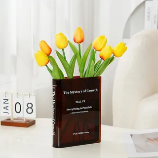 Puransen Buchvase für Blumen ästhetische Raumdekoration, künstlerischer und kultureller Geschmack, dekorative Acrylvase, einzigartiger Akzent, für Zuhause/Schlafzimmer/Büro, Buch (Transparent Braun)