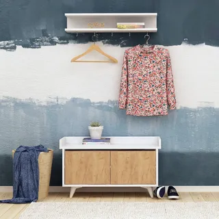 Skye Decor, Stato, Hallenstand, Eiche, 100 % MELAMINBESCHICHTETE SPANPLATTEN, 90 x 35 x 60 cm - Braun, Weiß
