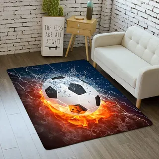 Kinderteppich Galaxy Star Blank Tiger Flame Football Car Dashboard Print Boy Teen Room Decor Kurzflor Großer Wohnzimmerteppich Spielbereich Bodenmatte Kinderzimmerteppich (Fußball,140x200 cm)