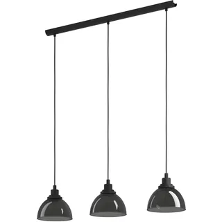 EGLO Hängelampe Beleser, 3-flammige Pendelleuchte Esstisch, Hängeleuchte aus Metall in schwarz und Rauchglas in Schwarz-Transparent, Esszimmerlampe hängend, E27 Fassung, 90,5 cm