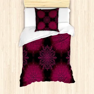 ABAKUHAUS lila Mandala Mantele, Psychedelische Boho, Milbensicher Allergiker geeignet mit Kissenbezügen, 135 cm x 200 cm - 80 x 80 cm, Maroon Magenta - Lila