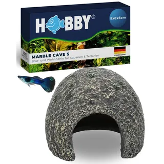 HOBBY Aquaristik Marble Cave 5 I 9 × 8 × 6 cm I Wohn- & Bruthöhle aus Kunstharz für Zwergbuntbarsche, Welse & Garnelen I Deko Höhle für Aquarienbewohner I Rückzugsort & Laichplatz