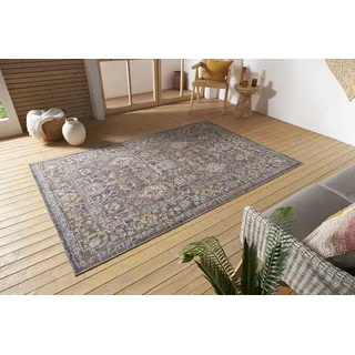 Nouristan Port Said In- & Outdoor Teppich Orientalisch – Flachgewebe Orient Muster Vintage Used Look Waschbar Wetterfest & UV-beständig für Balkon, Terrasse, Garten, Wohnzimmer – Creme Blau, 155x235cm