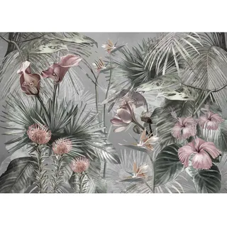 Runa Art Fototapete Blumen 352 x 250 cm Vlies Tapeten XXL Moderne Wandtapete Wohnzimmer Schlafzimmer Grün Rosa 9561011c