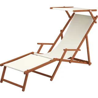 Sonnenliege weiß Liegestuhl Fußteil Sonnendach Kissen Holz Deckchair Gartenmöbel 10-303 F S KH - Weiß