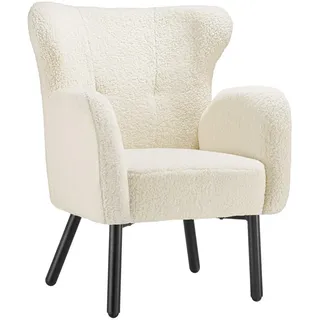 Tectake Relaxsessel Vänersborg Bouclé 72 x 92 x 71 cm Creme höhenverstellbar