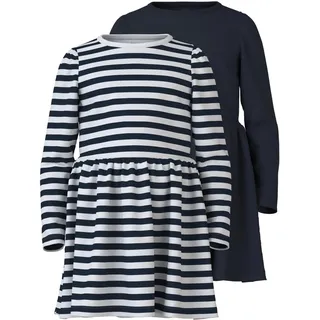 Name IT Mädchen Nmfvivia Dress 2p Noos Kleid, Dark Sapphire/Stripes:Pack W. Dark Sapphire Stripes, 122 EU