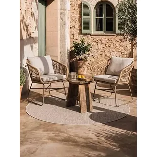 RugVista Clio In & Outdoor-Teppich, Rund, Ø 250 cm, Beige | Moderne, Niedriger Stapel, Nur Handwäsche, Oeko-Tex 100, UV-beständig, Patio
