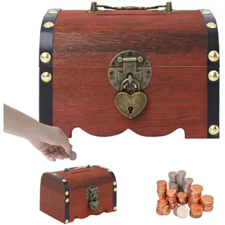 Gwezmxs Sparbüchsen, Abschließbar Spardose, Sparschwein mit Schloss und Schlüsseln, Vintage Holz Schatztruhe mit Deckel, Erwachsene Kinder Sparkasse Bank Geschenk