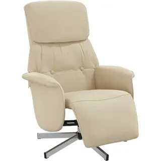vidaXL Relaxsessel mit Fußteil Polyester 91 x 105 x 91 cm Beige/Weiß drehbar mit Kissen