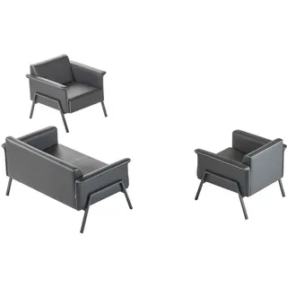 Moderne Arbeitszimmer Möbel Zweisitzer Ledersessel Designer Garnitur - Dunkelgrau