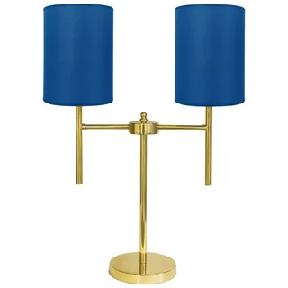Tischleuchte Nachttischlampe 2-Flammig Messing Stoff Blau 61,5 Cm Hoch E27