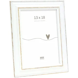 Deknudt Frames - Holzrahmen in Weiß mit Außenrand in braunfarbe - für Bild 13 x 18 cm - Weiß - Fotorahmen - S221H1 - zum aufhängen oder zum aufstellen