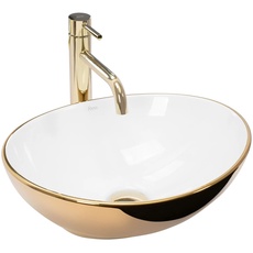 REA Aufsatzwaschbecken Sofia Oval Modern (345x410 mm, Gold/Weiß)