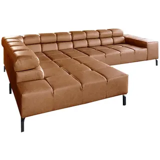 KAWOLA Ecksofa Nelson Braun Leder Relaxfunktion , Metall , Echtholz , Füllung: Komfortschaum , Ottomane links, L-Form , 321x216 cm , Wohnzimmer, Sofas & Couches, Wohnlandschaften, Ecksofas