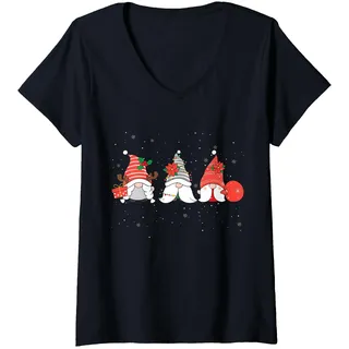 Damen Weihnachten Wichtel Weihnachtswichtel Weihnachtsoutfit T-Shirt mit V-Ausschnitt, Schwarz, XL