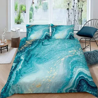 RFFLUX 3D Abstrakt Meer Blau Marmor Bettwäsche Set 135x200 cm 2teilig mit Reißverschluss Weiche und Angenehme Schlafkomfort Microfaser Bettbezug Kinderbettwäsche mit Kissenbezug 80x80 cm