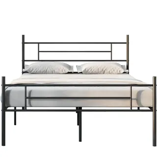 Novilla Bettrahmen 90 x 190 cm, Bettgestell mit Lattenrost, Modern Bettgestelle, Metallbett mit Kopfteil für Schlafzimmer Gästezimmer, Schwarz