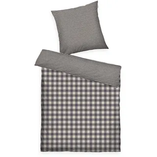 Tom Tailor CLASSIC CHECK gestreift kariert Baumwolle Anthrazit/Sunny Sand 155 x 220 cm + 80 x 80 cm
