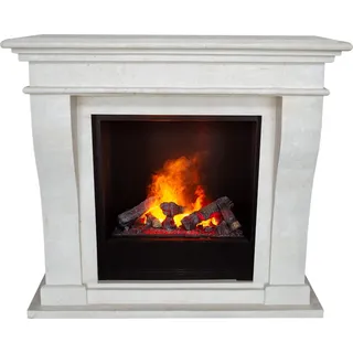 Xaralyn Wasserdampf-Kamin - Kreta EC6-SBU - weiß Naturstein - mit Fernbedienung - Opti-Myst Elektrokamin - Kaminsims inklusive Einbaukamin - Dekokamin