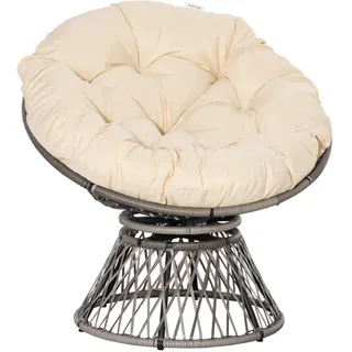 Outsunny Papasansessel mit Polster 360 Grad Rattan Beige B87 x T97 x H86 cm , Kunststoff , 97x90x87 cm , Gartenmöbel, Gartensessel, Gartenstühle