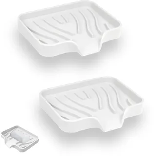 Silikon Seifenschale,2 PCS Silikon Seifenschale mit Ablauf Seifenschales Dusche Rutschfester Seifenhalter Ohne Bohren für Dusche Badewanne und Waschbecken Weiß