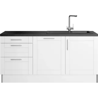 Küche KOCHSTATION "KS-Ahus", schwarz-weiß (küche: weiß, front: weiß matt, korpus: weiß, arbeitsplatte: granit schwarz), B:180cm H:90,8cm T:60cm, Komplettküchen-Sets, Küche, 180 cm breit, wahlw.mit E-Geräten, Soft Close Funktion, MDF Fronten