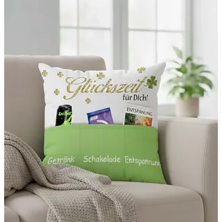 KAMACA Glückszeit Dekokissen mit Füllung Originelles Kissen mit Spruch Kuschelkissen 43x43 cm Geschenkidee Frauen Mamas Freundinnen für viele Anlässe Geburtstag Muttertag Weihnachten (Glückszeit A)