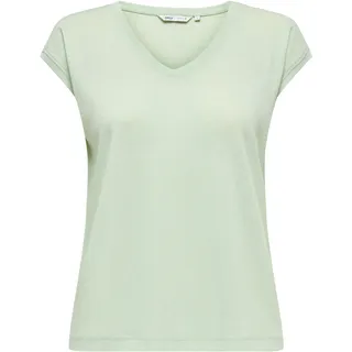 Kurzarmshirt ONLY "ONLSILVERY S/S V NECK LUREX TOP JRS NOOS", Damen, Gr. S, grün detail:tone in tone lurex, Jersey, Obermaterial: 60% Polyester, 24% Viskose, 16% metallisierte Fasern, loose fit normal, Rundhals, Shirts Kurzarmshirt, Materialmix mit Glitzer, loose fit, Rundhals