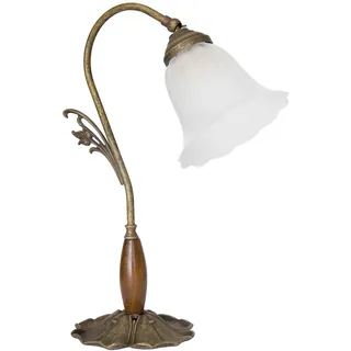 Licht-Erlebnisse Mughetto Tischleuchte Rustikal Floral aus Messing Glas E14