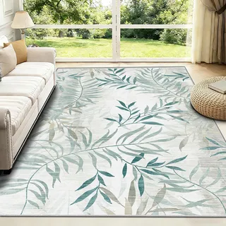 FTCJWL Großer Wohnzimmer Teppich Waschbar 180x250 cm - XXL Botanischer Teppichboden für Esszimmer, Flachgewebe rutschfest & Faltbar, Modernes Design