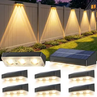 SenluKit Solar Wandleuchten für Außen, 8 Stück Hohe Helligkeit Solarlampen mit Warmweiß & 10 RGB Farben, IP65 Wasserdicht Solar-Zaunleuchten für Zaun, Terrasse, Balkon, Schwimmbad