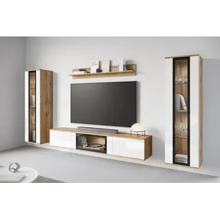 Home Affaire Wohnwand »Caro, stehend und hängend montierbar« Komplett-Set, Vitrine Türanschlag links/rechts wechselbar, 4 Stk. tlg., braun