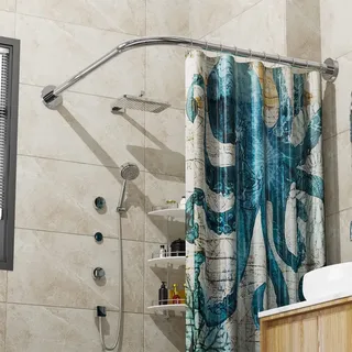 Sikaiqi Dehnbare 304 Edelstahl L-Form Badezimmer Badewanne Ecke Duschvorhangstange (60-92 cm x 60-92 cm), bohrfreie Installation, für Badezimmer, Bekleidungsgeschäft, Privatraum