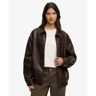 Superdry für Damen. W5012158A Braune Oversize-Lederjacke mit Kragen (S), Lässig, Polyester