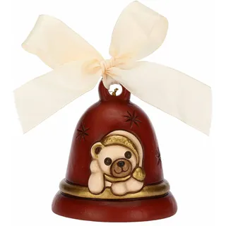 THUN - Limited Edition 2023 rote Glocke mit Teddy aus Keramik, handdekoriert, Weihnachtsdekoration Haus, 7,3 x 7,3 x 8,5 cm h