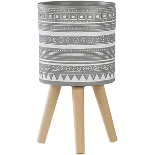 Beliani Pflanzenständer hellgrau mit Holzbeinen 55 cm Nausa , Hellgrau, Hellbraun, Weiß , Stein , 55 cm , Dekoration, Blumen & Blumentöpfe, Übertöpfe