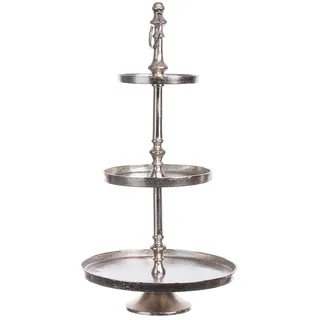 Brandsseller Etagère 3-stöckig aus Aluminium 58 cm hoch – Dekorative Servieretagère mit Griff – Vintage-Stil – Metallständer für Kuchen, Obst, Deko - Silberfarben