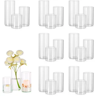 Hewory Glasvase Zylinder Vasen Set: 24er Vase Glas Kerzengläser Groß Glaszylinder für Kerzen - Zylindervasen Set Kerzenglas für Hochzeit Tischdeko Wohnzimmer Deko, Ø 8.5cm, 15/20/25cm
