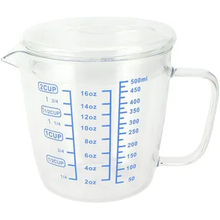 Messbecher aus Glas, hitzebeständiger Messbecher aus Borosilikatglas mit Deckel und Griff, Unzen-, Becher- und Millilitermessungen, zum Messen von Flüssigkeiten und Trockenheit(500ml)