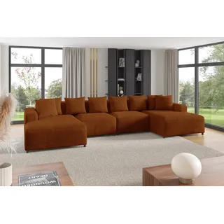 Wohnlandschaft Sofa U-Form Designersofa MEGAN in Stoff Poso Rostbraun - Braun