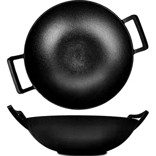 Oakfire Wok Gusseisen 36cm Groß Induktion, Grill Wok Gusseisern mit Non-Stick Patina