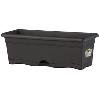 PLASTIKEN Rechteckiger Blumenkasten - 50 x 20 cm mit Tablett - Anthrazit - Schwarz