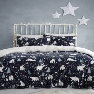 Fusion Christmas – Sternennacht – Fleece-Bettbezug-Set – Doppelbett-Größe in Blau