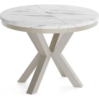 WFL Group Esstisch Clara Grau-Beige runder ausziehbarer, Marmor Weiß 100-180/100/76 cm , Holzwerkstoff , Rund,Rund , 100x76x100 cm , Esszimmer, Esstische