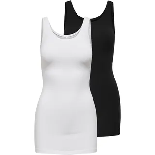 Only »ONLLIVE – Slim-Fit Tanktops mit Stretch für optimalen Sitz« Packung, 2er-Pack, 2 Stk. slim fit, casual, Jersey, Baumwollmischung, Rundhals, schwarz-weiß